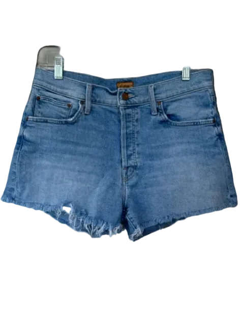 Mother Size 27 Light Wash Cotton Blend Denim Button Fray Detail Shorts Light Wash / 27