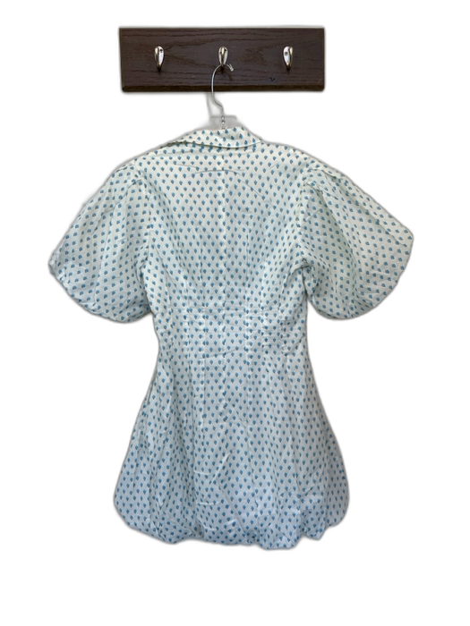 Pants Store Size Small White & Blue Cotton Button Up Collar Bubble Hem Dress White & Blue / Small