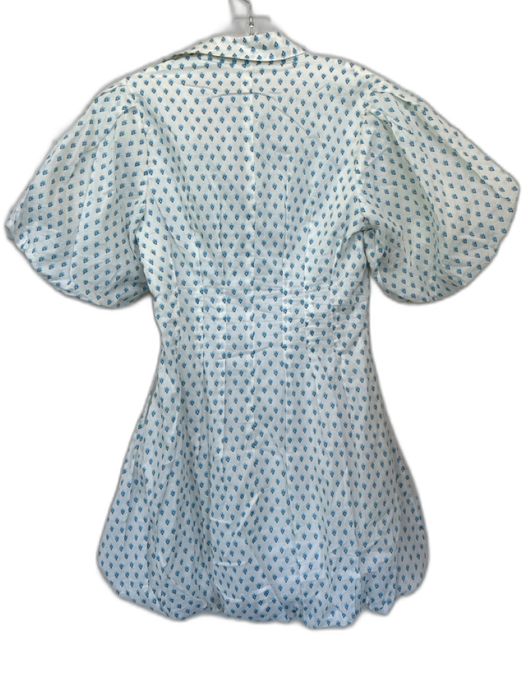 Pants Store Size Small White & Blue Cotton Button Up Collar Bubble Hem Dress White & Blue / Small
