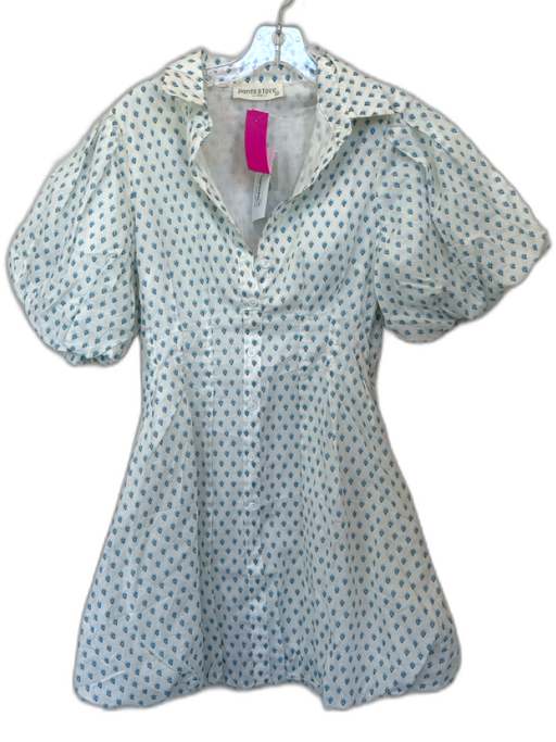 Pants Store Size Small White & Blue Cotton Button Up Collar Bubble Hem Dress White & Blue / Small
