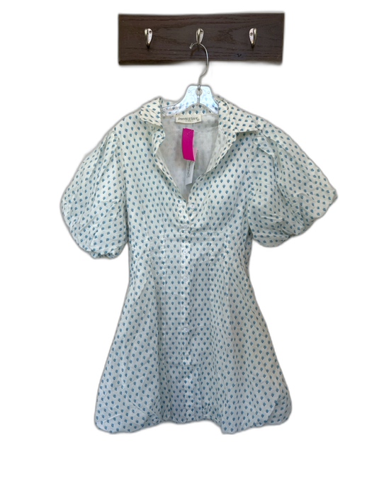 Pants Store Size Small White & Blue Cotton Button Up Collar Bubble Hem Dress White & Blue / Small