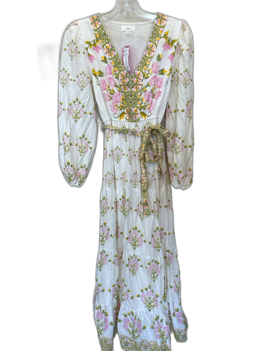 A Loves A Size XS White & yellow Linen Blend Long Sleeve Button Up Dress White & yellow / XS