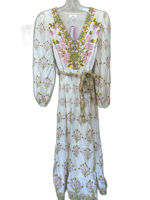 A Loves A Size XS White & yellow Linen Blend Long Sleeve Button Up Dress White & yellow / XS
