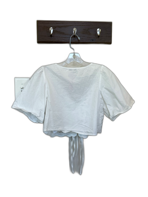 Moon River Size XS White Cotton Tie Puff Sleeve Open Front Eyelet Top White / XS