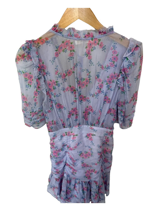 Loveshackfancy Size 4 purple & pink Silk Short Sleeve Floral Belted Dress purple & pink / 4