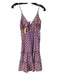 Perry Walker Size S Purple & Beige Cotton Spaghetti Strap Printed V Neck Dress Purple & Beige / S