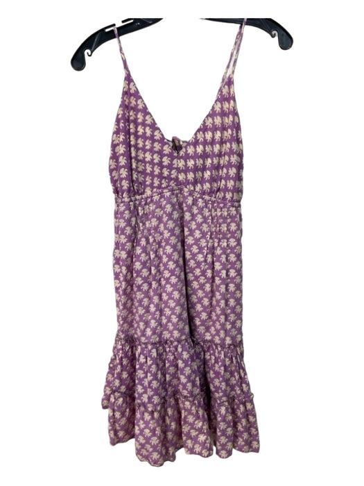 Perry Walker Size S Purple & Beige Cotton Spaghetti Strap Printed V Neck Dress Purple & Beige / S