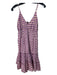 Perry Walker Size S Purple & Beige Cotton Spaghetti Strap Printed V Neck Dress Purple & Beige / S