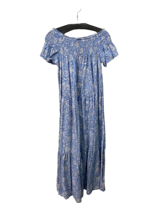 Marea Size S Blue & White Cotton Floral Off Shoulder Smocked Cap Sleeve Dress Blue & White / S