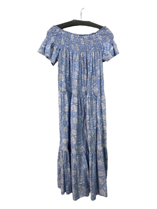 Marea Size S Blue & White Cotton Floral Off Shoulder Smocked Cap Sleeve Dress Blue & White / S