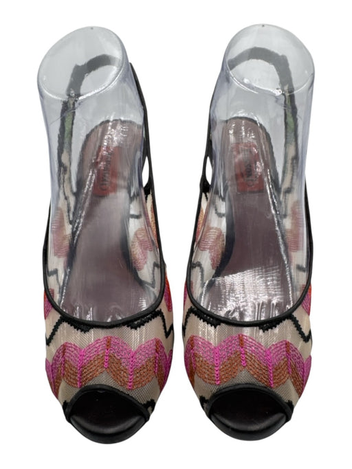 Missoni Shoe Size 38 Textile & Leather Mesh Chevron Peep Toe Pumps 38