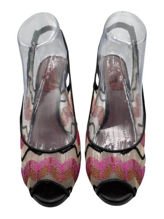 Missoni Shoe Size 38 Textile & Leather Mesh Chevron Peep Toe Pumps 38