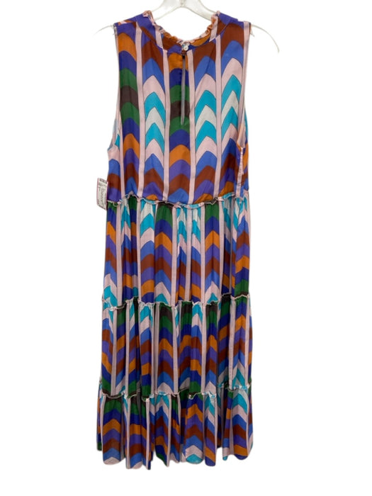 Oliphant Size S Pink, Blue, Multi Cotton Keyhole Back Chevron Stripe Midi Dress Pink, Blue, Multi / S