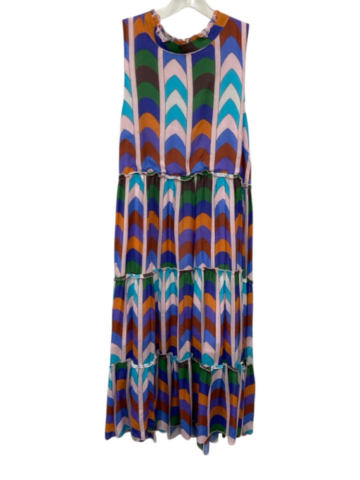 Oliphant Size S Pink, Blue, Multi Cotton Keyhole Back Chevron Stripe Midi Dress Pink, Blue, Multi / S