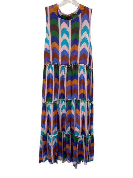 Oliphant Size S Pink, Blue, Multi Cotton Keyhole Back Chevron Stripe Midi Dress Pink, Blue, Multi / S