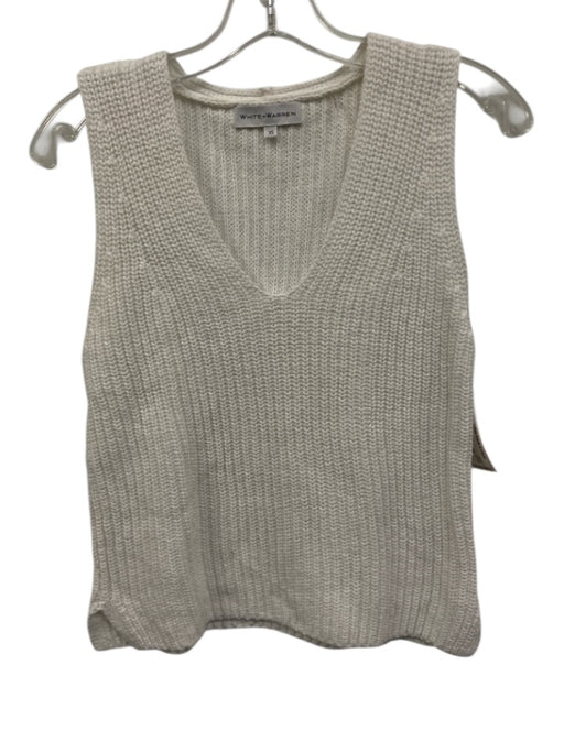 White + Warren Size XS White Cotton Knit Sleeveless Sweater Vest Top White / XS