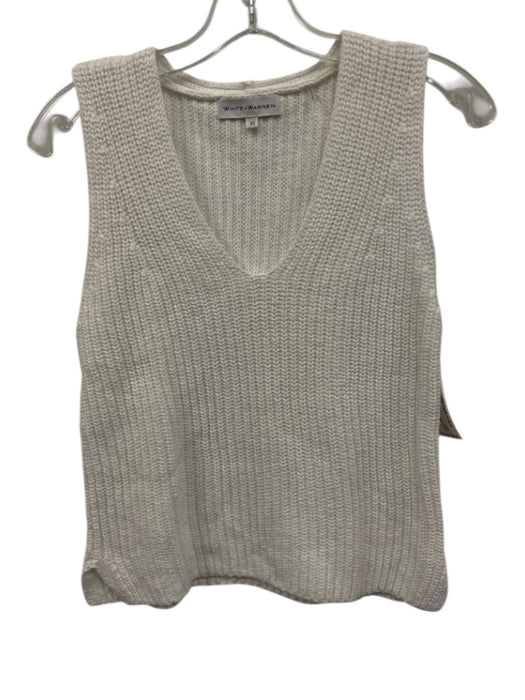 White + Warren Size XS White Cotton Knit Sleeveless Sweater Vest Top White / XS