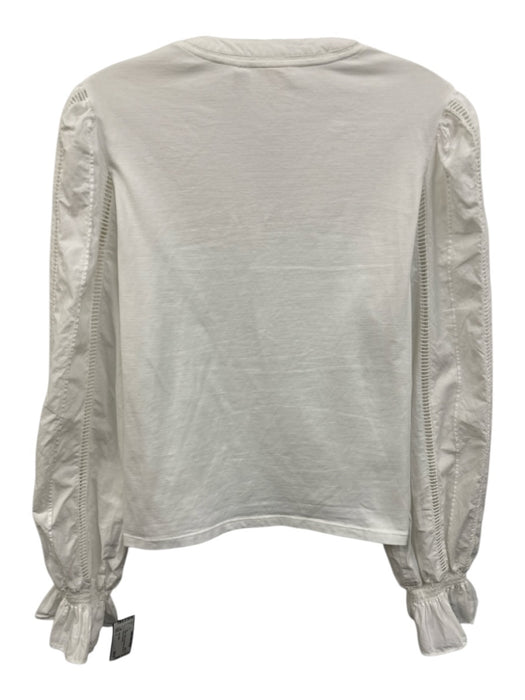Cinq a Sept Size L White Cotton Long Sleeve Split Neck Buttons Top White / L