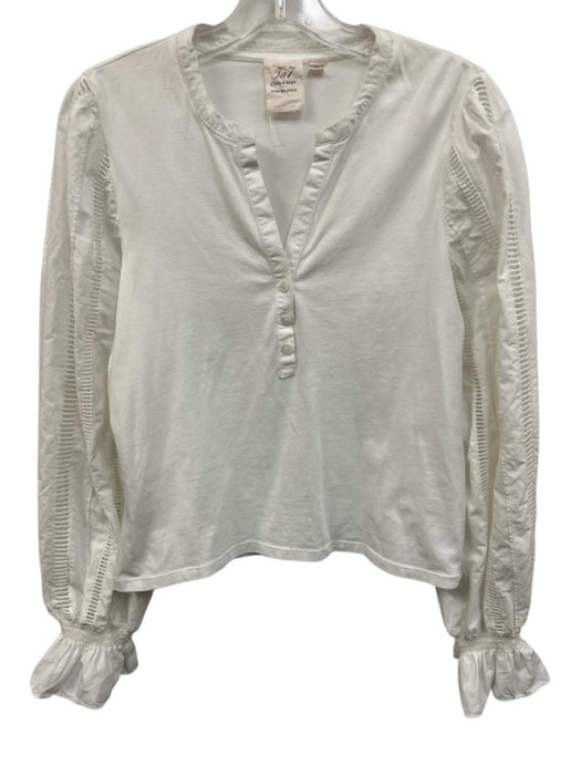 Cinq a Sept Size L White Cotton Long Sleeve Split Neck Buttons Top White / L