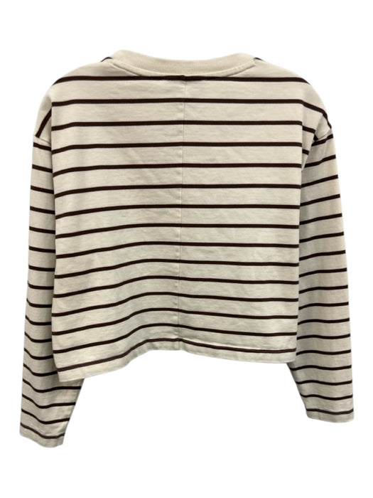 Le Bop Size S White & Brown Cotton Stripe Long Sleeve Knee Length Skirt Set White & Brown / S