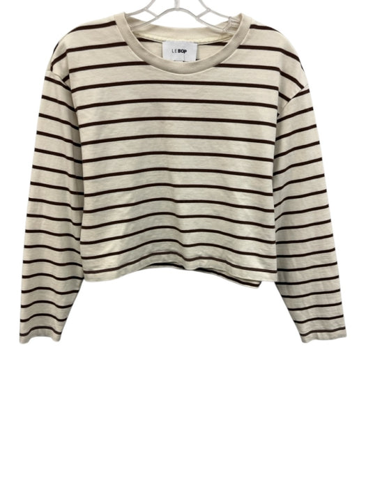 Le Bop Size S White & Brown Cotton Stripe Long Sleeve Knee Length Skirt Set White & Brown / S