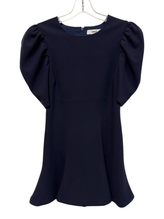 Likely Size 6 Navy Polyester Blend Short Puff Sleeve Back Zip Below Knee Dress Navy / 6