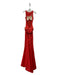 Jovani Size 4 Red Orange Polyester High Neck Cupped Open Back floor length Gown Red Orange / 4