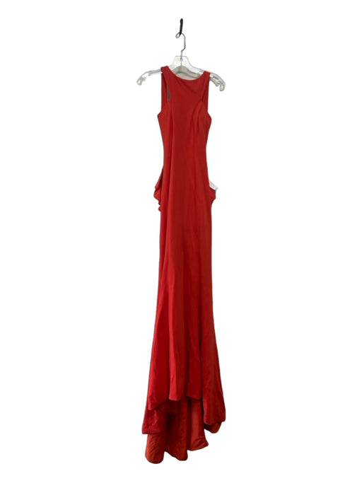 Jovani Size 4 Red Orange Polyester High Neck Cupped Open Back floor length Gown Red Orange / 4