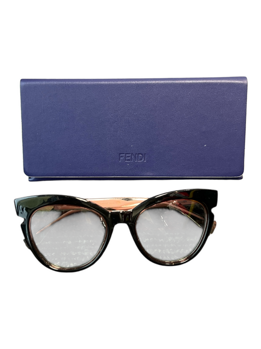 Fendi Black Acrylic Cat Eye Thick Frame Tinted Color Accents Sunglasses Black