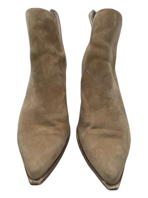 Steve Madden Shoe Size 9.5 Tan Suede Stacked Block Heel Pointed Toe Booties Tan / 9.5