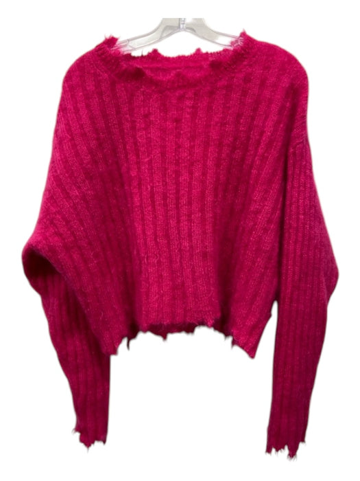 IRO Size 18W Magenta Pink Mohair & Wool Raw Edge Crop Long Sleeve Fuzzy Sweater Magenta Pink / 18W