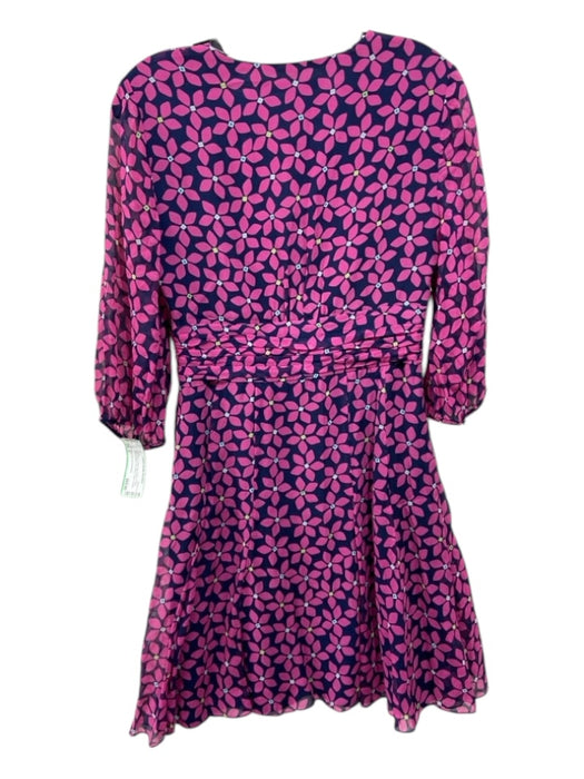 Diane Von Furstenberg Size 4 Navy Blue & Pink Silk Floral V Neck Dress Navy Blue & Pink / 4