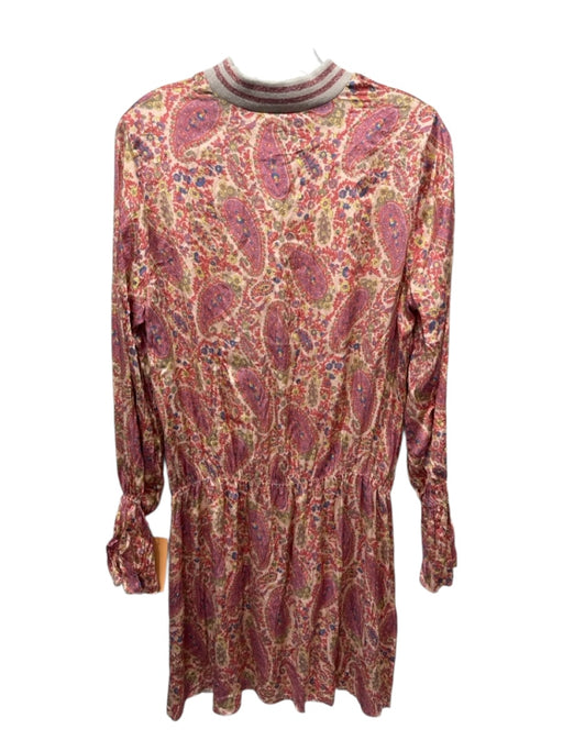 AQC Clothing Size 1 Orange, Pink, Multi Silk Blend Crew Neck Paisley Mini Dress Orange, Pink, Multi / 1