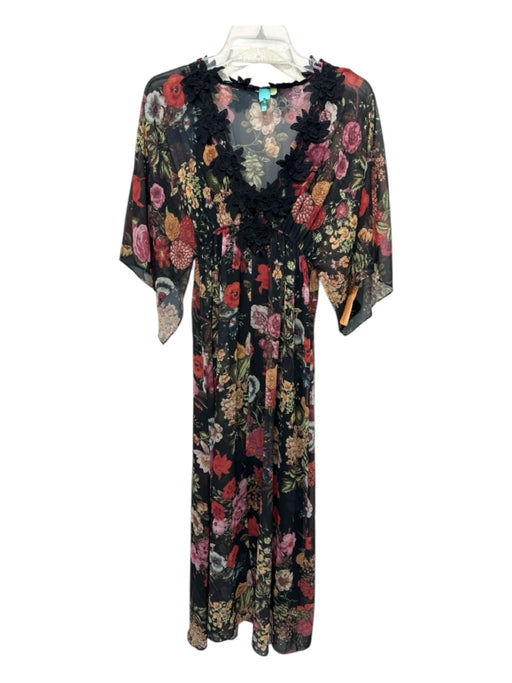 Farm Rio Size XS Black, Red, Multi Viscose Chiffon Overlay Floral Maxi Dress Black, Red, Multi / XS
