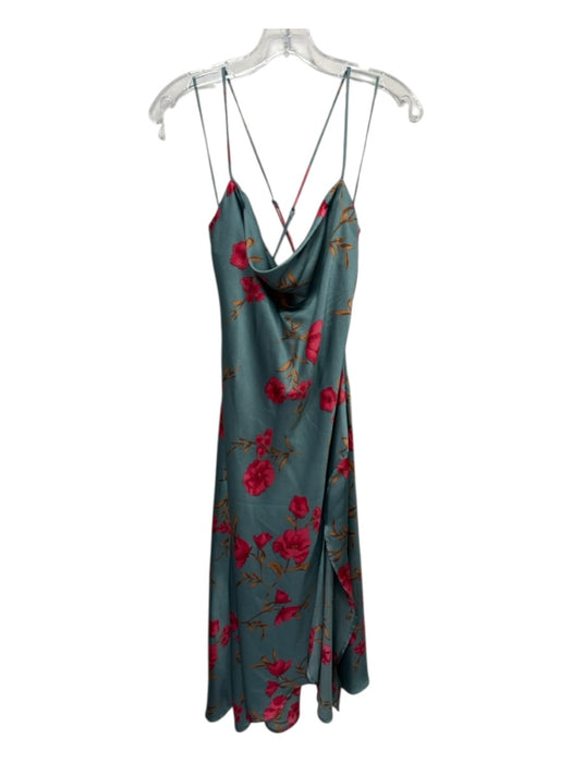ASTR Size S teal, red, orange Polyester Side Slit Floral Cowl neck Midi Dress teal, red, orange / S