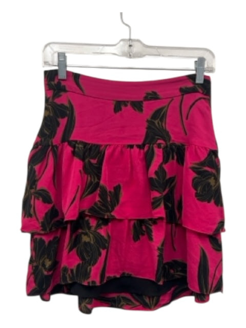 A.L.C. Size 6 Fuchsia & Black Silk Floral Tiered Mini Skirt Fuchsia & Black / 6