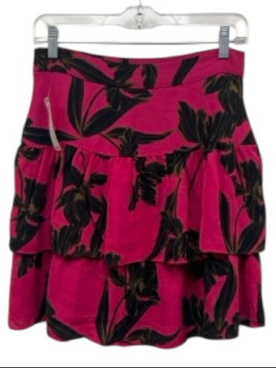 A.L.C. Size 6 Fuchsia & Black Silk Floral Tiered Mini Skirt Fuchsia & Black / 6
