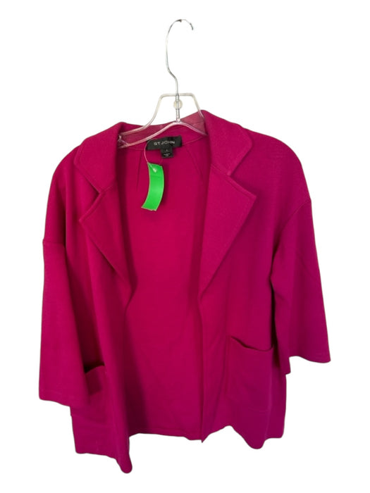 St. John Size 8 Magenta Wool Blend Collar Front Pockets Jacket Magenta / 8