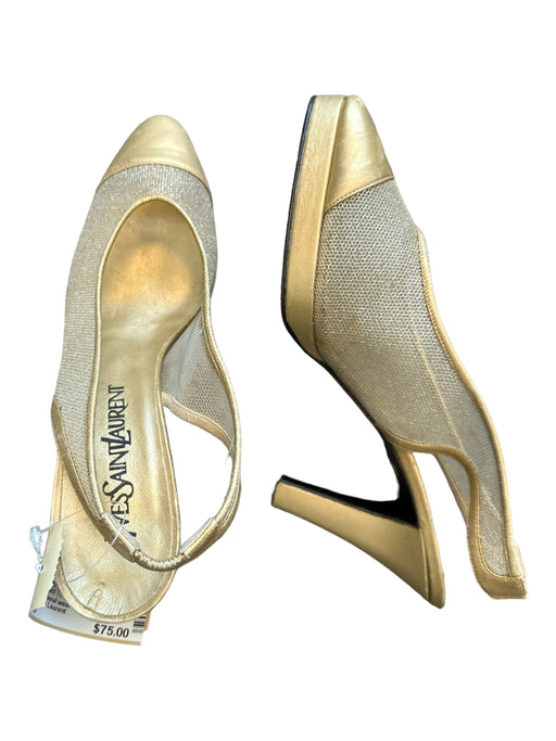 Yves Saint Laurent Shoe Size 6.5 Gold Glitter Mesh Pump Ankle Strap Shoes Gold / 6.5