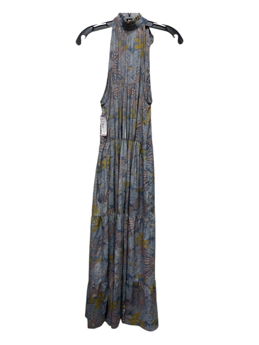 Paani Size M Blue, Yellow, Multi Polyester All Over Print V Neck Dress Blue, Yellow, Multi / M