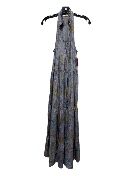 Paani Size M Blue, Yellow, Multi Polyester All Over Print V Neck Dress Blue, Yellow, Multi / M