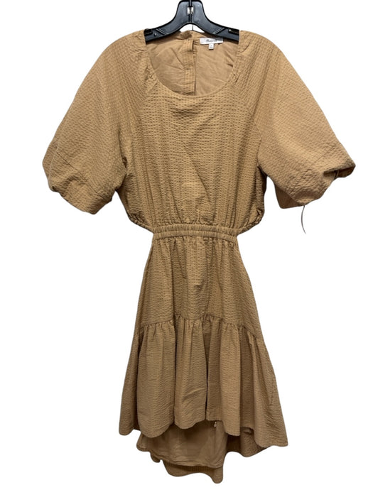 Madewell Size L Beige Cotton Blend Elastic Waist Open Back Mid Smocked Dress Beige / L