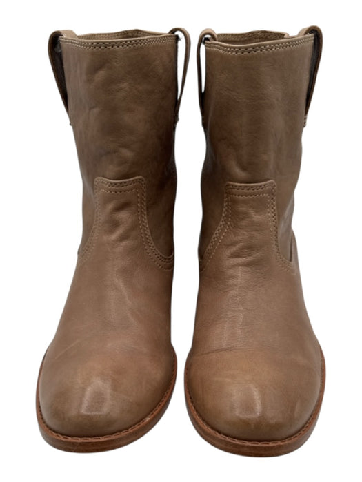 Frye Shoe Size 8 Tan Brown Leather Upper Round Toe Block Heel Pull Tabs Boots Tan Brown / 8