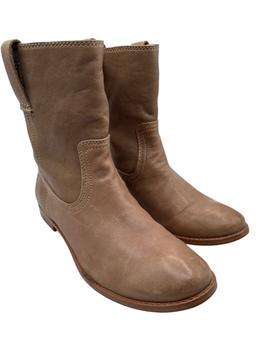 Frye Shoe Size 8 Tan Brown Leather Upper Round Toe Block Heel Pull Tabs Boots Tan Brown / 8