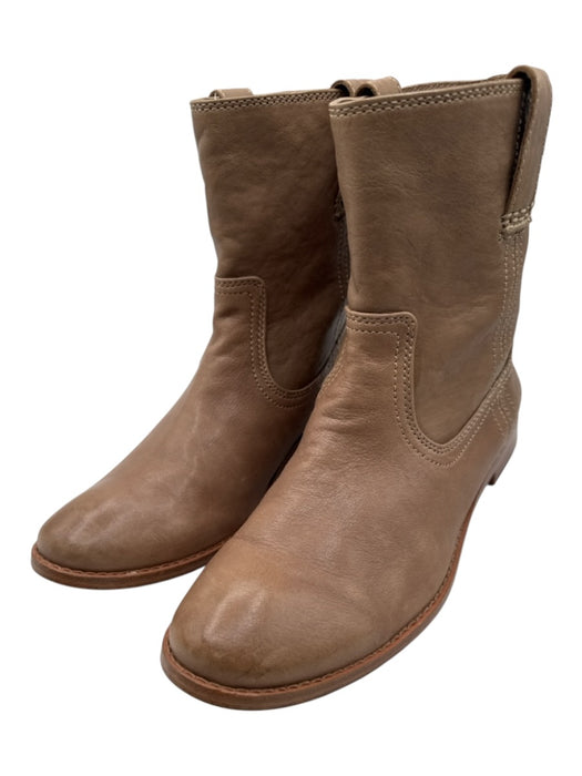 Frye Shoe Size 8 Tan Brown Leather Upper Round Toe Block Heel Pull Tabs Boots Tan Brown / 8