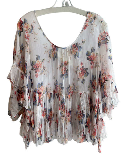Love Johnny Was Size M White & Multi Silk & Cotton Wide Round Neck Flowy Top White & Multi / M