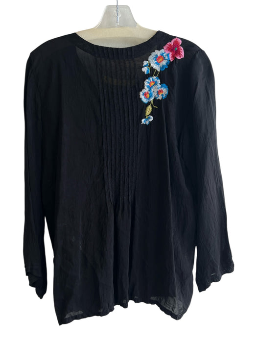 Johnny Was Size M Black & Multi Rayon Tie V Neck Long Sleeve Top Black & Multi / M