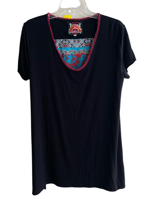 Johnny Was Size M Black & Multi Rayon Paisley & Abstract Round Neck Top Black & Multi / M