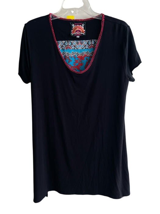 Johnny Was Size M Black & Multi Rayon Paisley & Abstract Round Neck Top Black & Multi / M