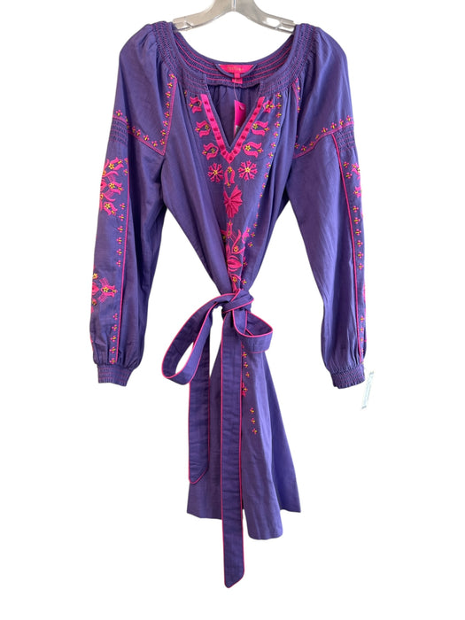 Lilly Pulitzer Size 6 purple & pink Cotton Long Sleeve Embroidery Belt Dress purple & pink / 6